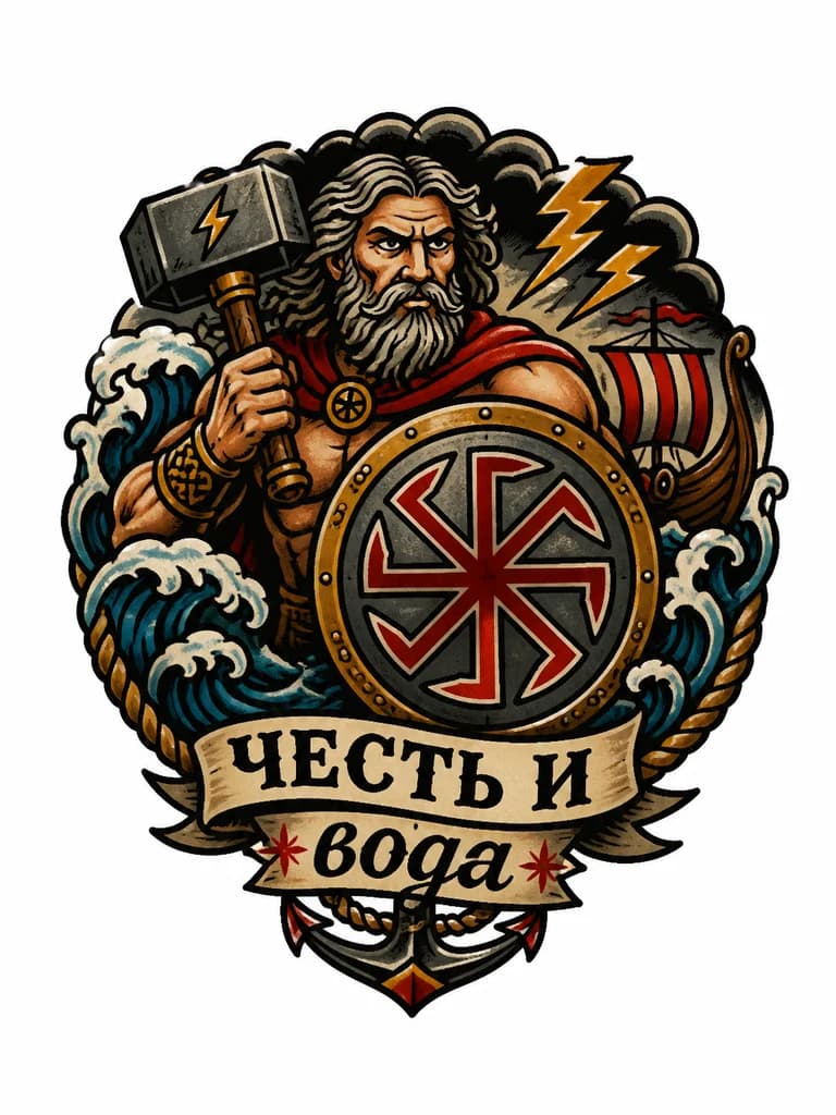 Тату эскиз: Коловрат с правыми лучами на щите перуна