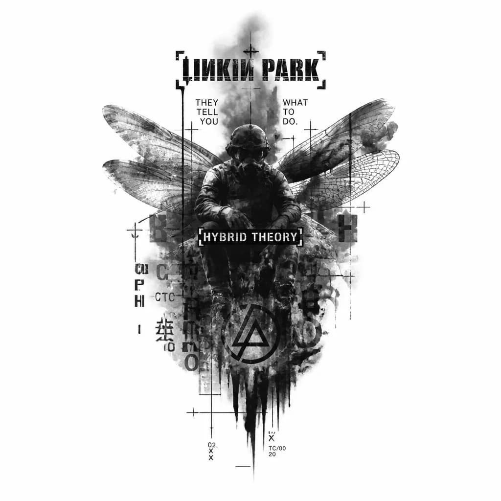 Тату эскиз: Возьми за основу обложку альбома hybrid theory группы linkin park и сделай ее более оригинальной, чтоб не как у всех