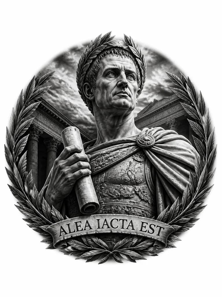 Тату эскиз: Статуя Цезаря держит в руке свиток