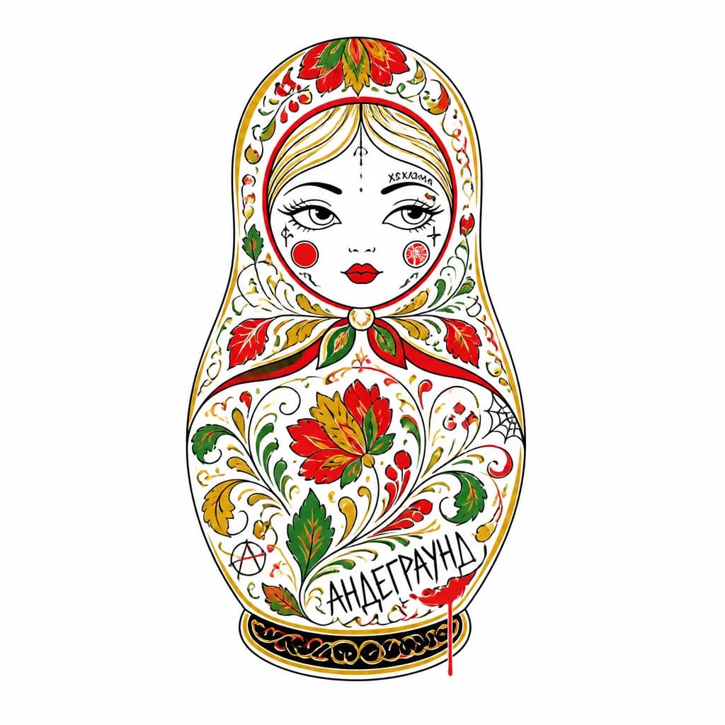 Тату эскиз: Хохлома ,матрешка ,андеграунд