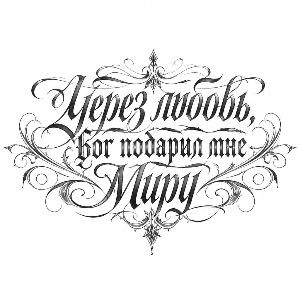 Тату эскиз: Вдоль позвоночника, крсивыми расписными буквами