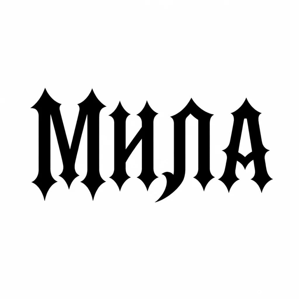 Тату эскиз: Font: МИЛА (gothic dark lettering)
