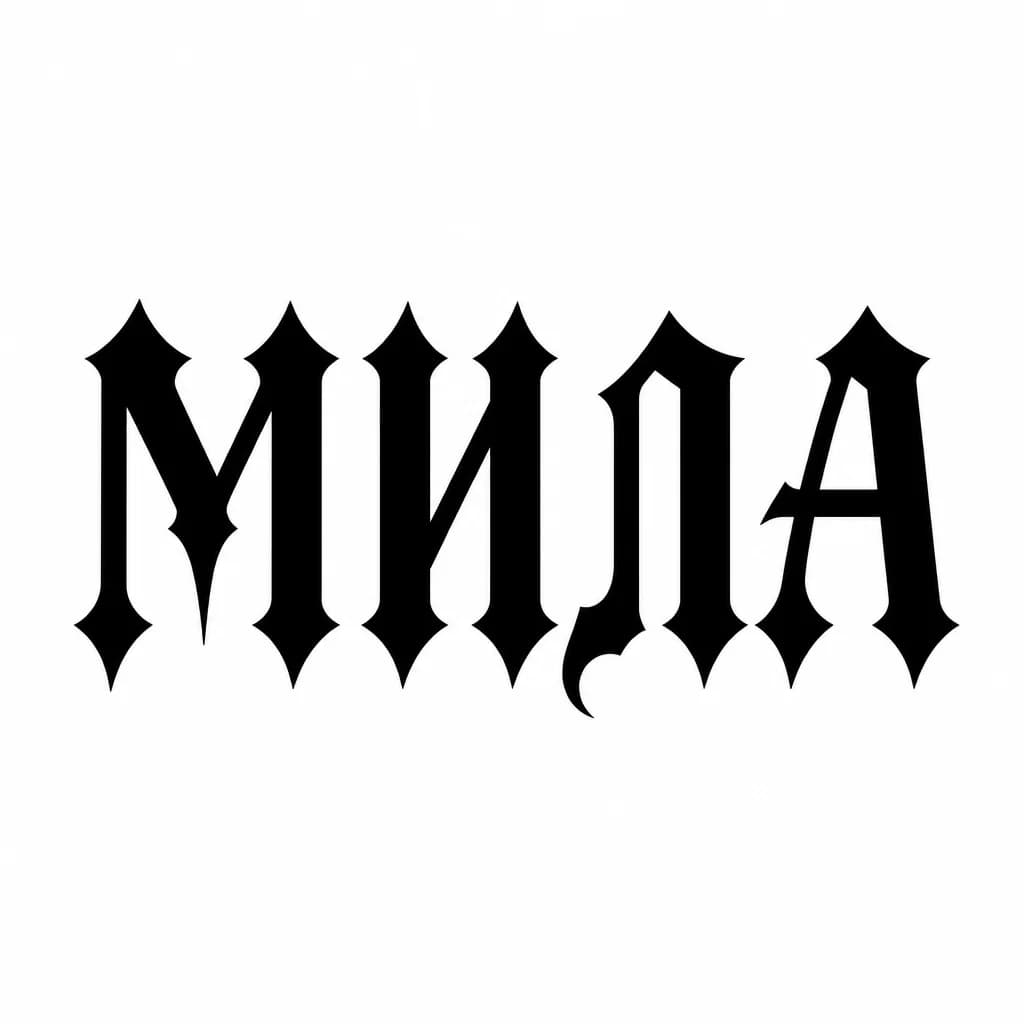 Тату эскиз: Font: МИЛА (gothic dark lettering)