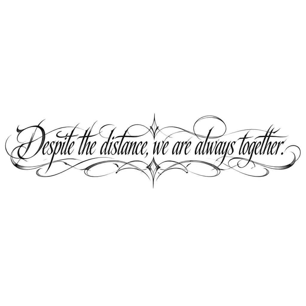 Тату эскиз: Фраза Despite the distance, we are always together. Просто фраза ничего большего