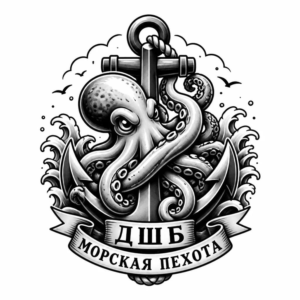 Тату эскиз: Осьминог  обнимал якорь 