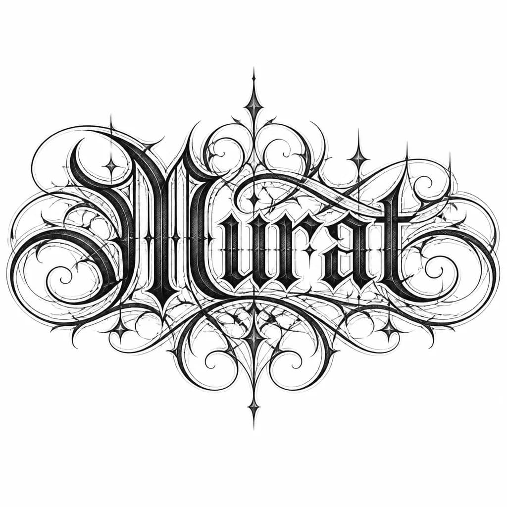 Тату эскиз: Татуировка на спине под лопаткой имя Murat ♥️ чтобы никто не мог понять что там написано
