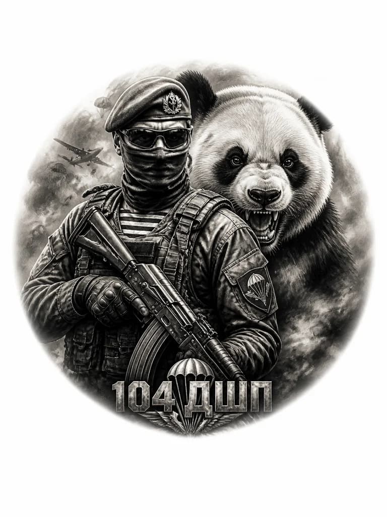 Тату эскиз: Русский десантник с ак-74 в маске и очках в тельняшке 
И злая панда 