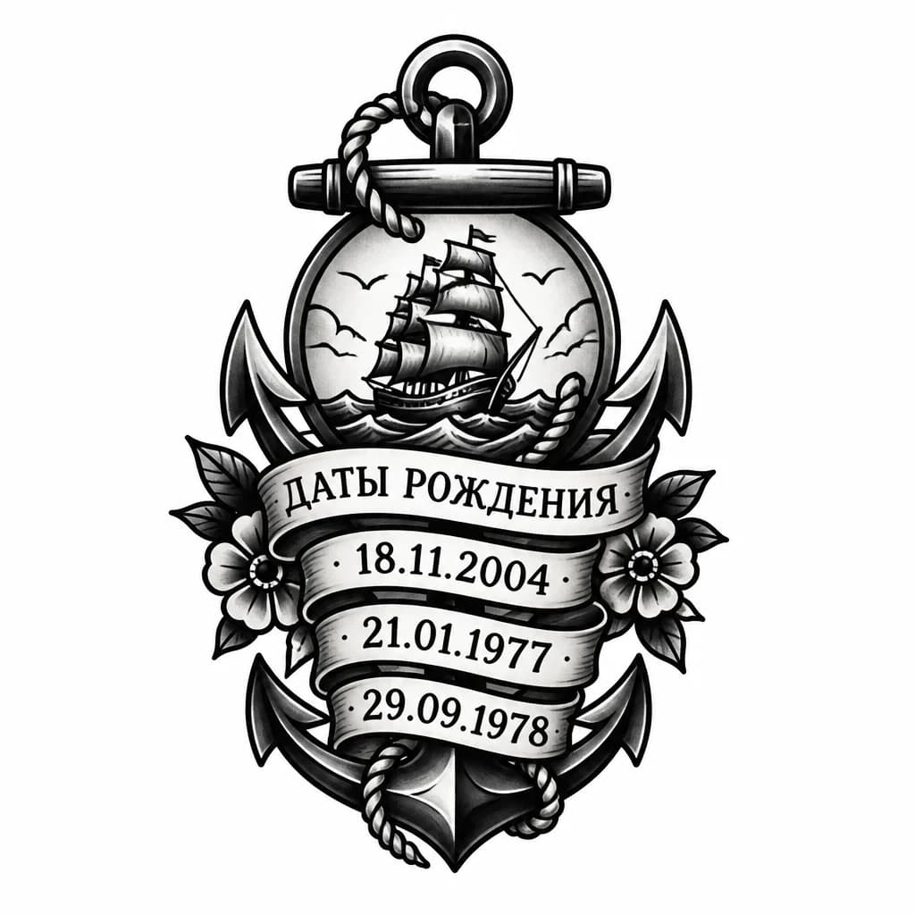 Тату эскиз: Создай одну татуировку взяв даты рождения моей семьи 18.11.2004   21.01.1977   29.09.1978