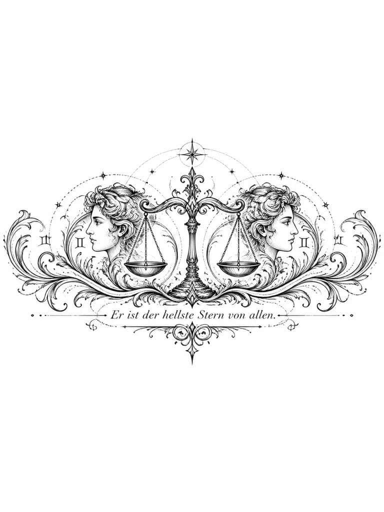 Тату эскиз: Соединить знаки зодиака весы и близнецы 