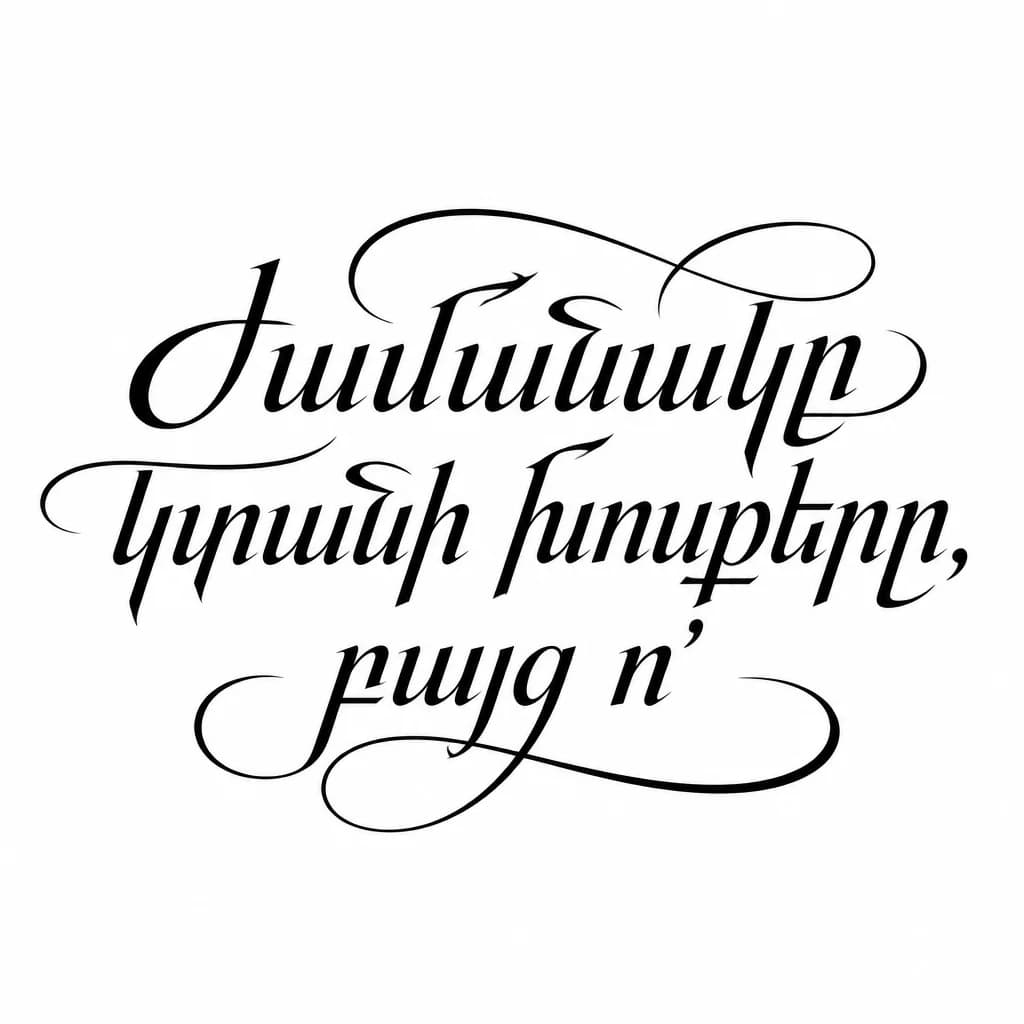 Тату эскиз: Font: Ժամանակը կտանի խոսքերը, բայց ո (elegant calligraphy)
