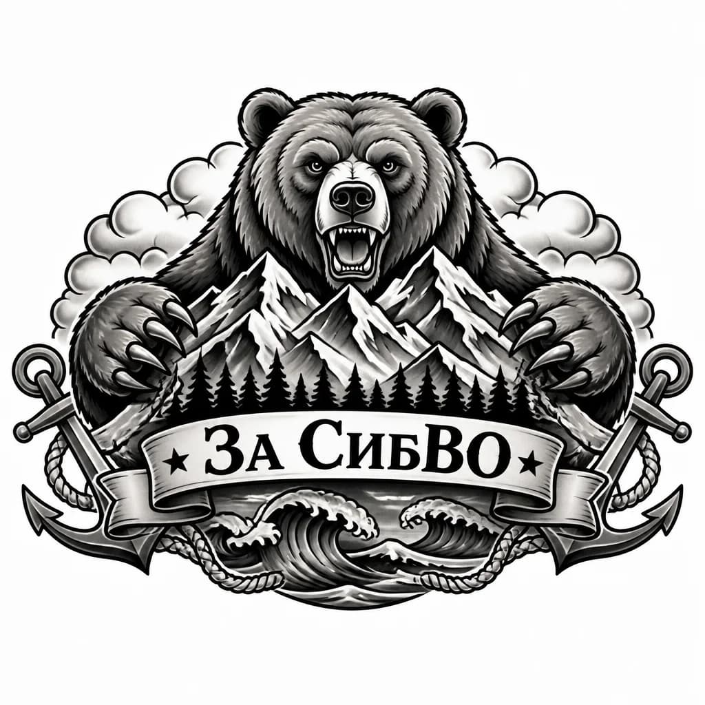 Тату эскиз: Спина горы Саяны и из за гор вылазит медведь который как бы обхватывает горы двумя лапами