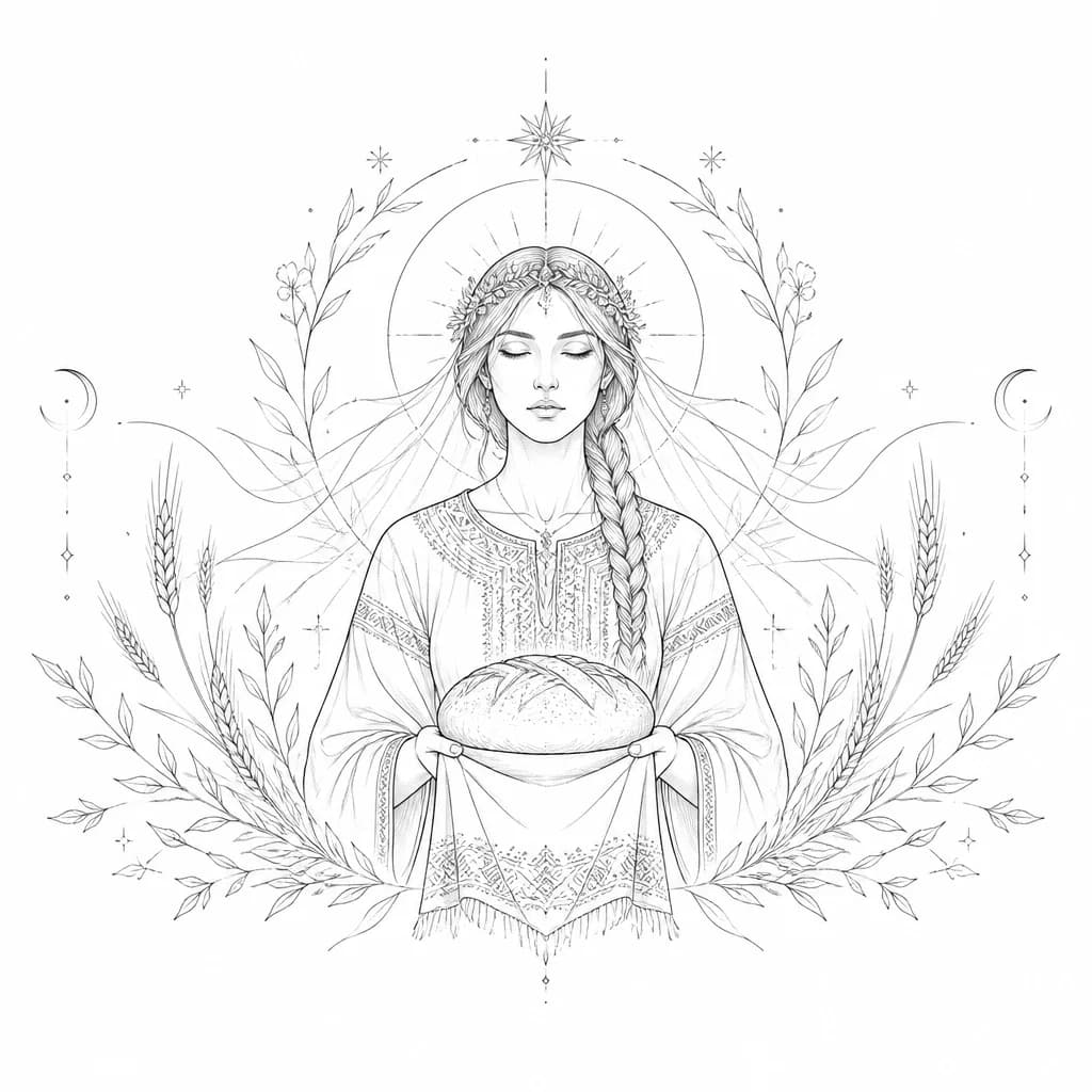 Тату эскиз: Берегиня с хлебом в руках