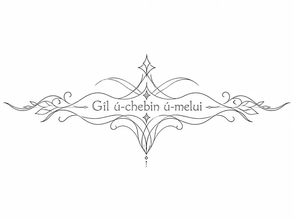 Тату эскиз: Сделать тату в эльфийском стиле с надписью "Gîl ú-chebin ú-melui"