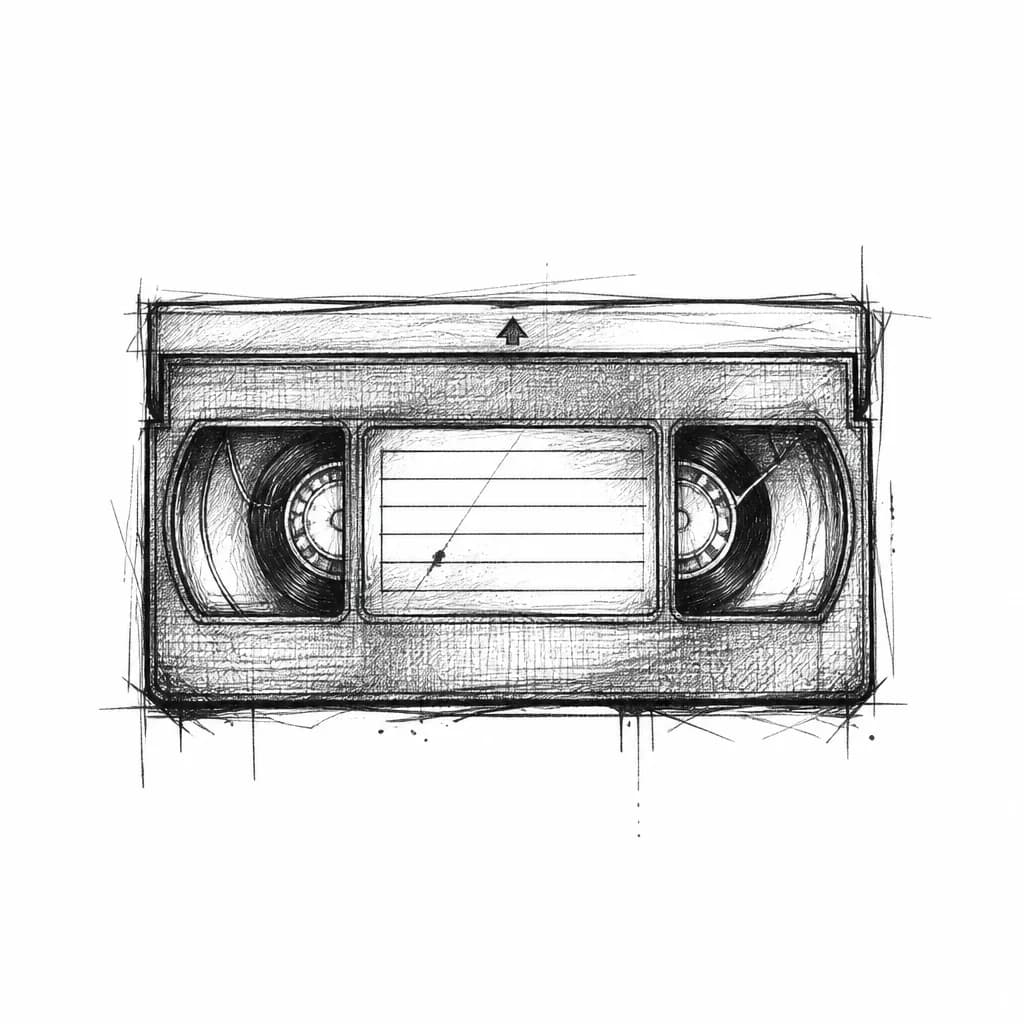 Тату эскиз: Create a tattoo sketch of a VHS cassette. 
