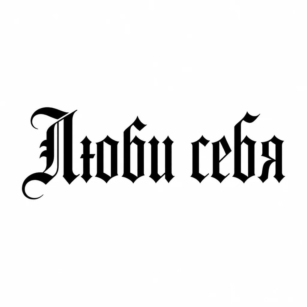 Тату эскиз: Font: Люби себя (old english blackletter)