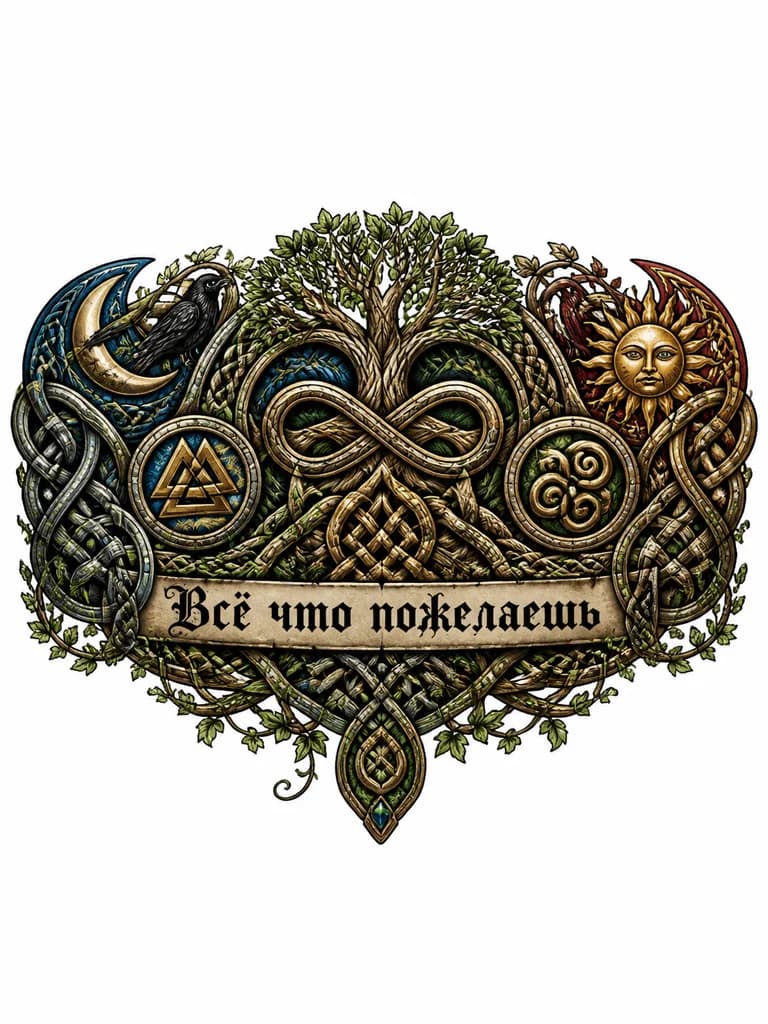Тату эскиз: Тату должно располагаться во всей длине позвоночника 
Первый знак ладинец в старославянском стиле
Далее текст Английскими буквами растянутый шрифт 
После знак силы калаврат в старославянском стиле 
Далее тотемное животное олень в старославянском стиле 
И по бокам как будто обрамление веточки рябины в хаотичном порядке очень маленькие 