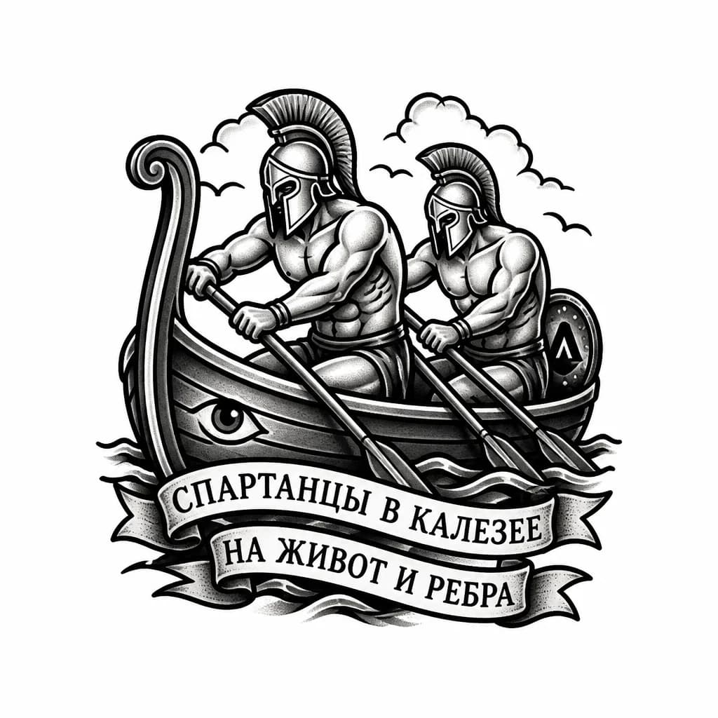 Тату эскиз: Спартанцы в калезее на живот и ребра 