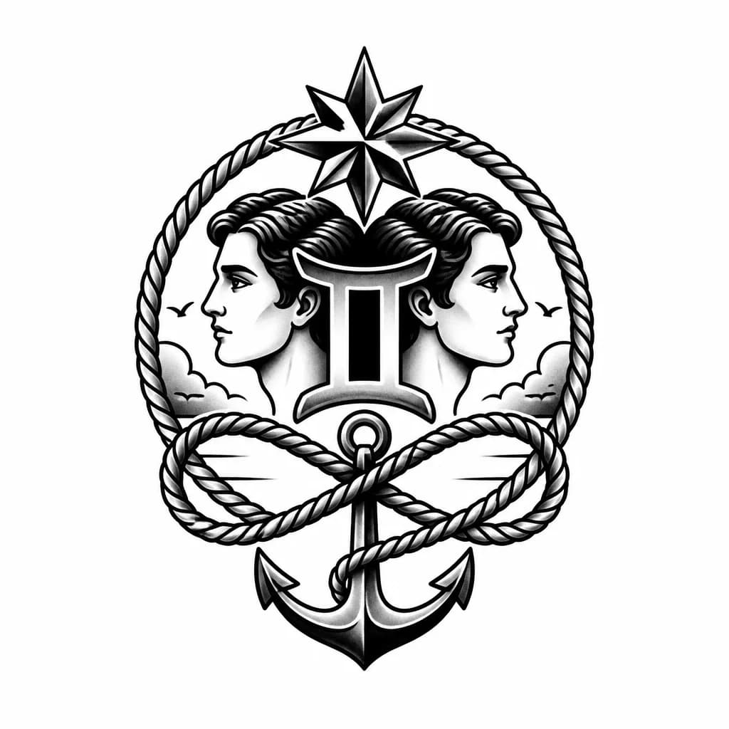 Тату эскиз: Знак зодиака близнецы и знак бесконечности