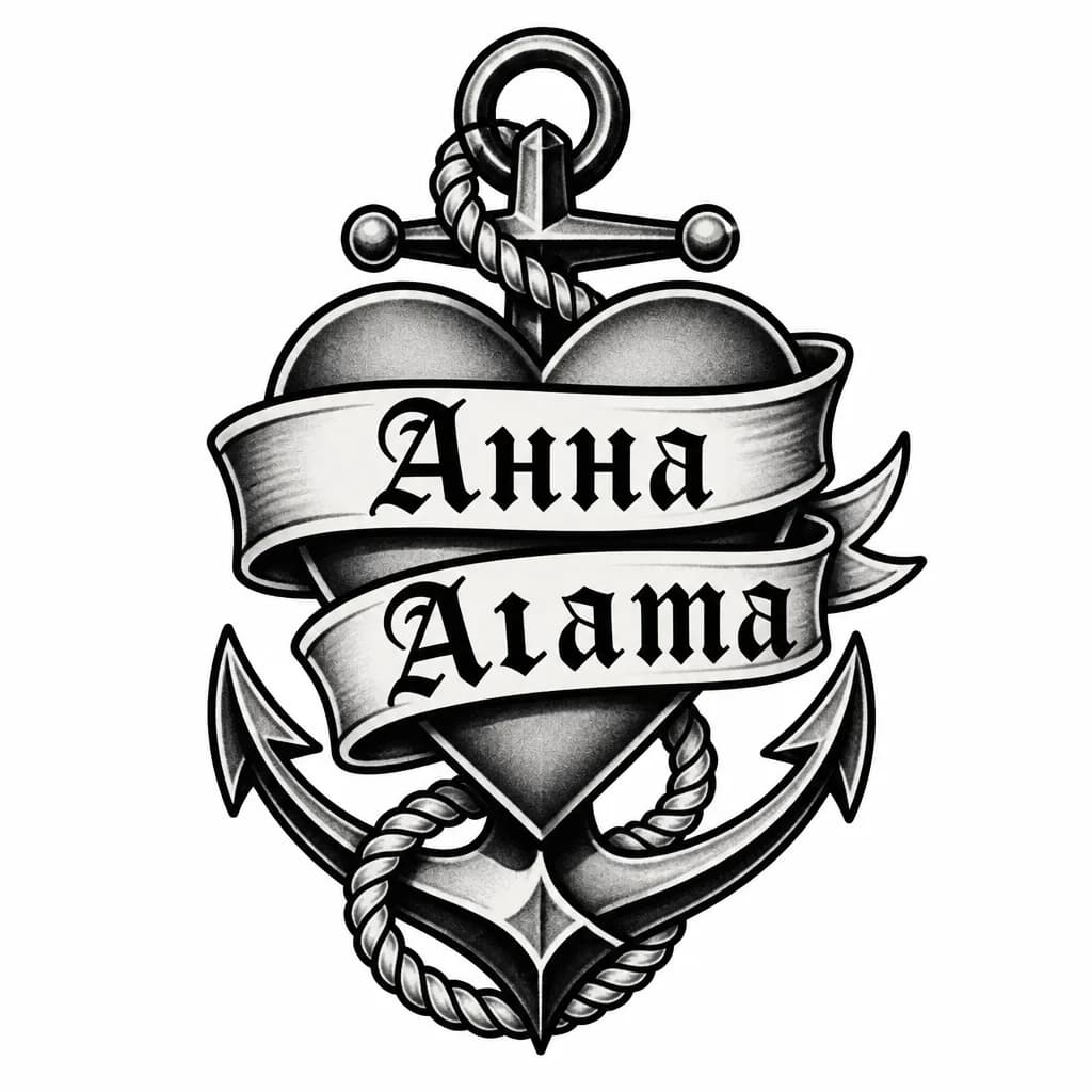 Тату эскиз: Сделай эскиз татуировки с именами Анна и Агата с сердцем и в готическом шрифте