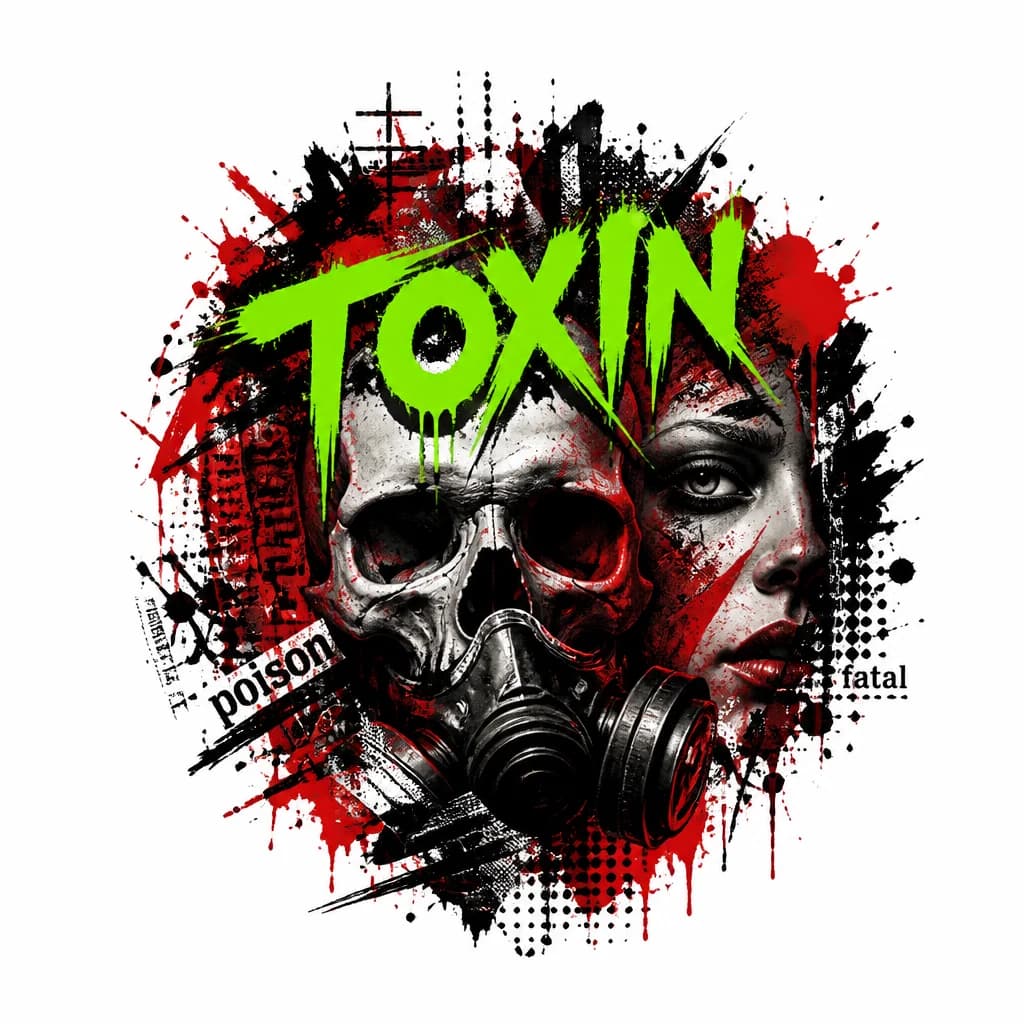Тату эскиз: Кислотно неоново зелёная надпись TOXIN 