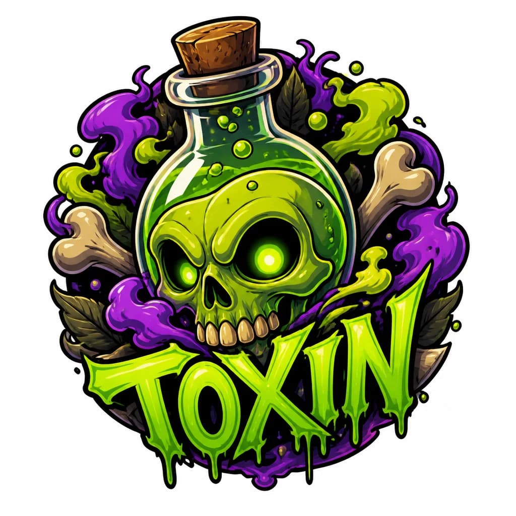 Тату эскиз: Кислотно неоново зелёная надпись TOXIN 