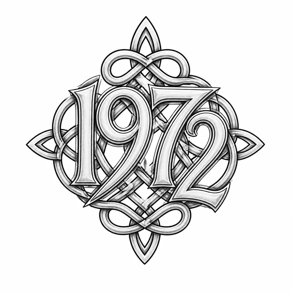 Тату эскиз: Тату года рождения - 1972. Цифры налагается одна на другую