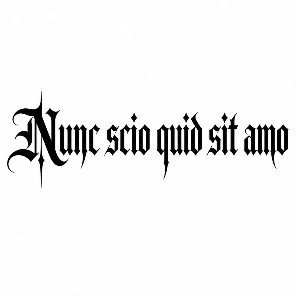 Тату эскиз: Font: Nunc scio quid sit amo (gothic dark lettering)