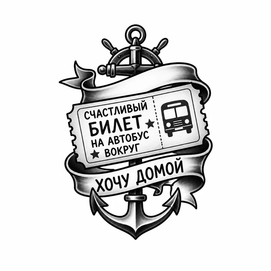 Тату эскиз: Счастливый Билет на автобус вокруг ленточка 