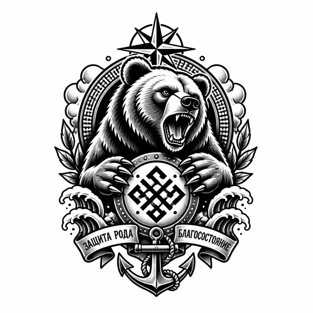 Тату эскиз: Славянская тату означабщая защиту рода, блогосостояние, с медведем