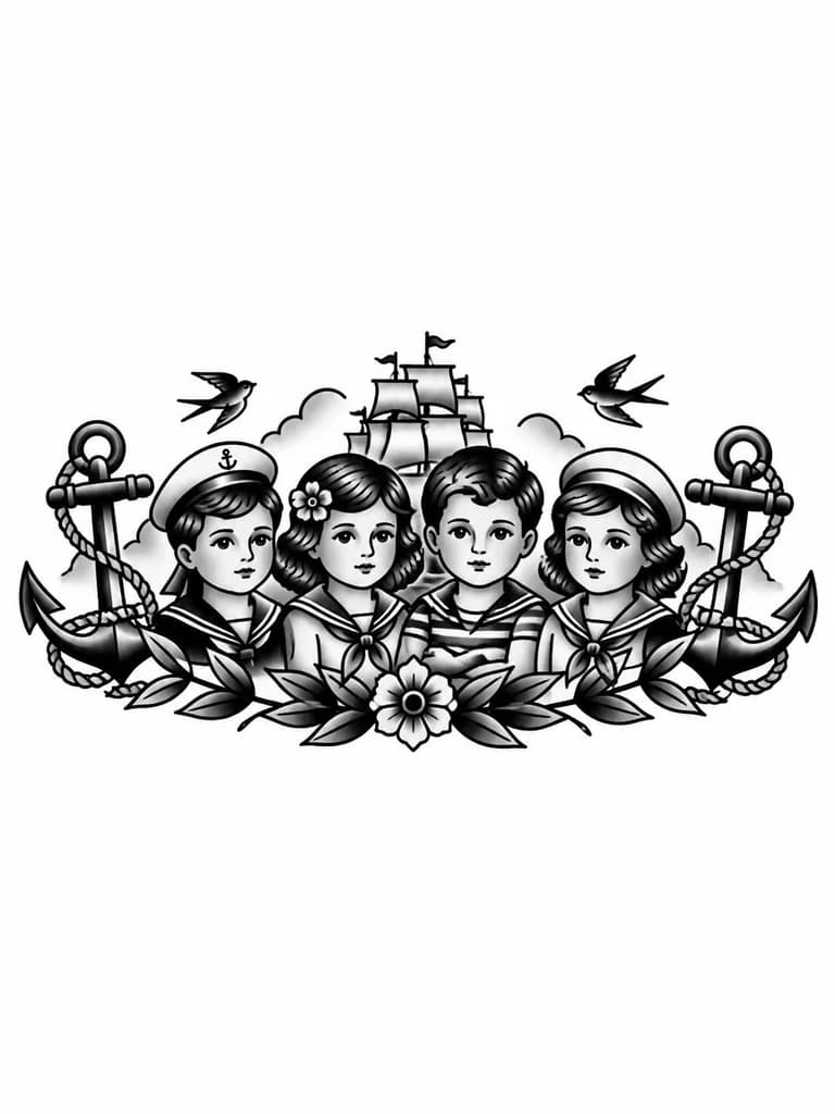 Тату эскиз: Четверо детей