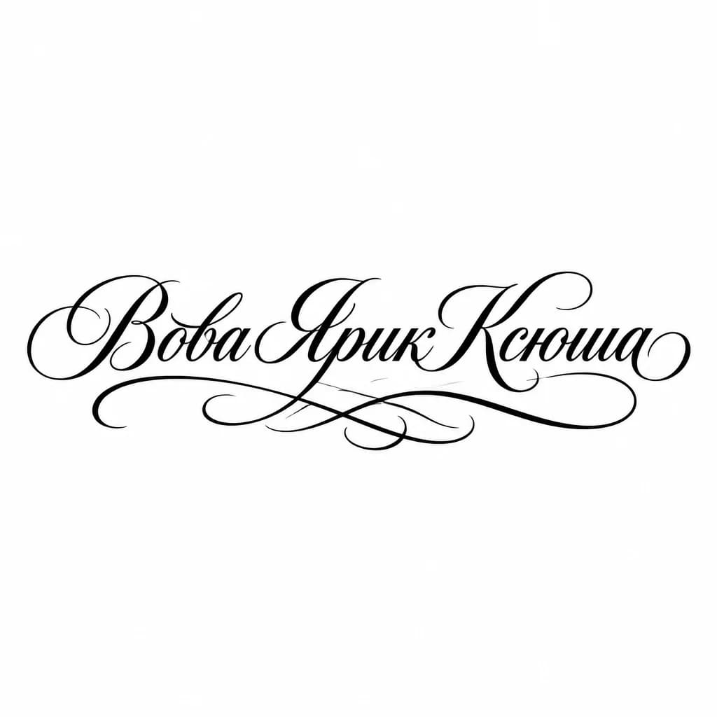 Тату эскиз: Font: Вова Ярик Ксюша (elegant calligraphy)