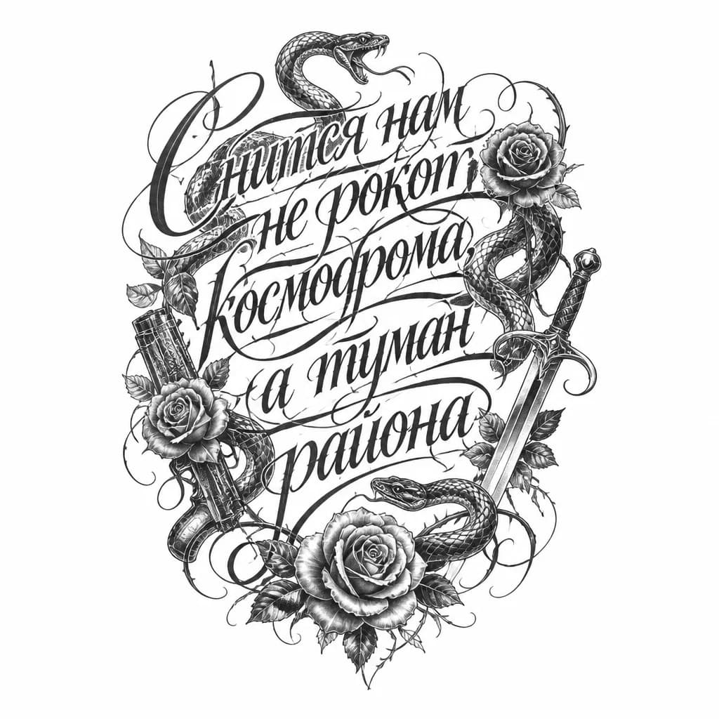 Тату эскиз: Хочу чтоб были змеи розы и оружие