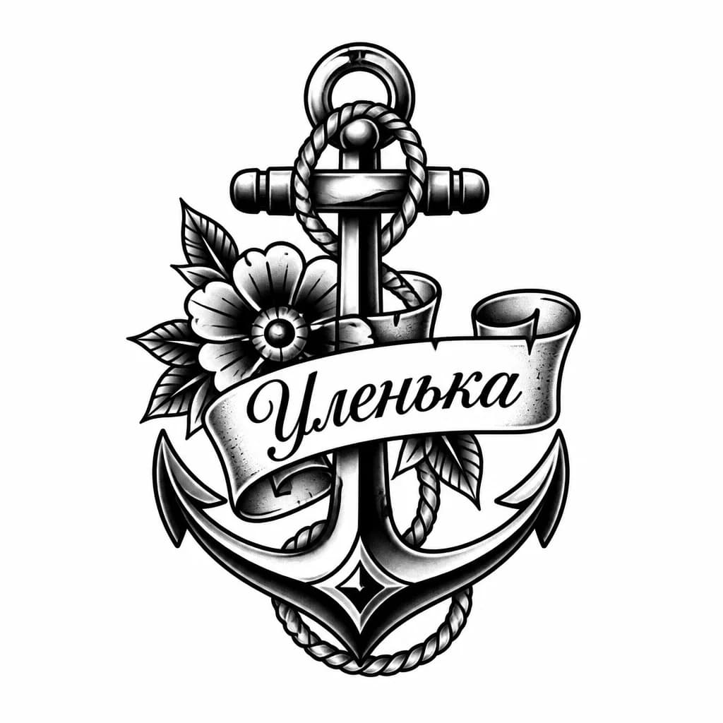 Тату эскиз: Татуировка для любимой с именем Уленька, чтобы вышло молодежно, стильно, современно