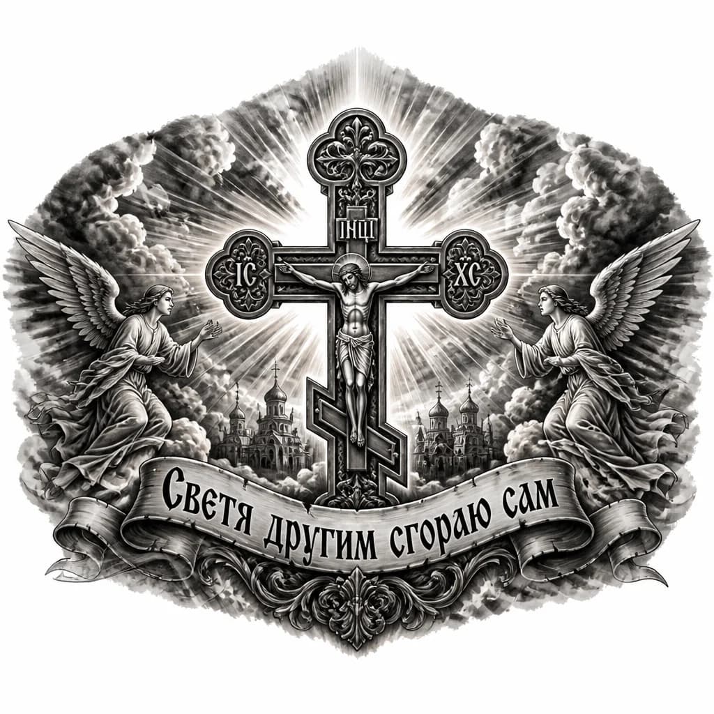 Тату эскиз: Красивый православный крест 