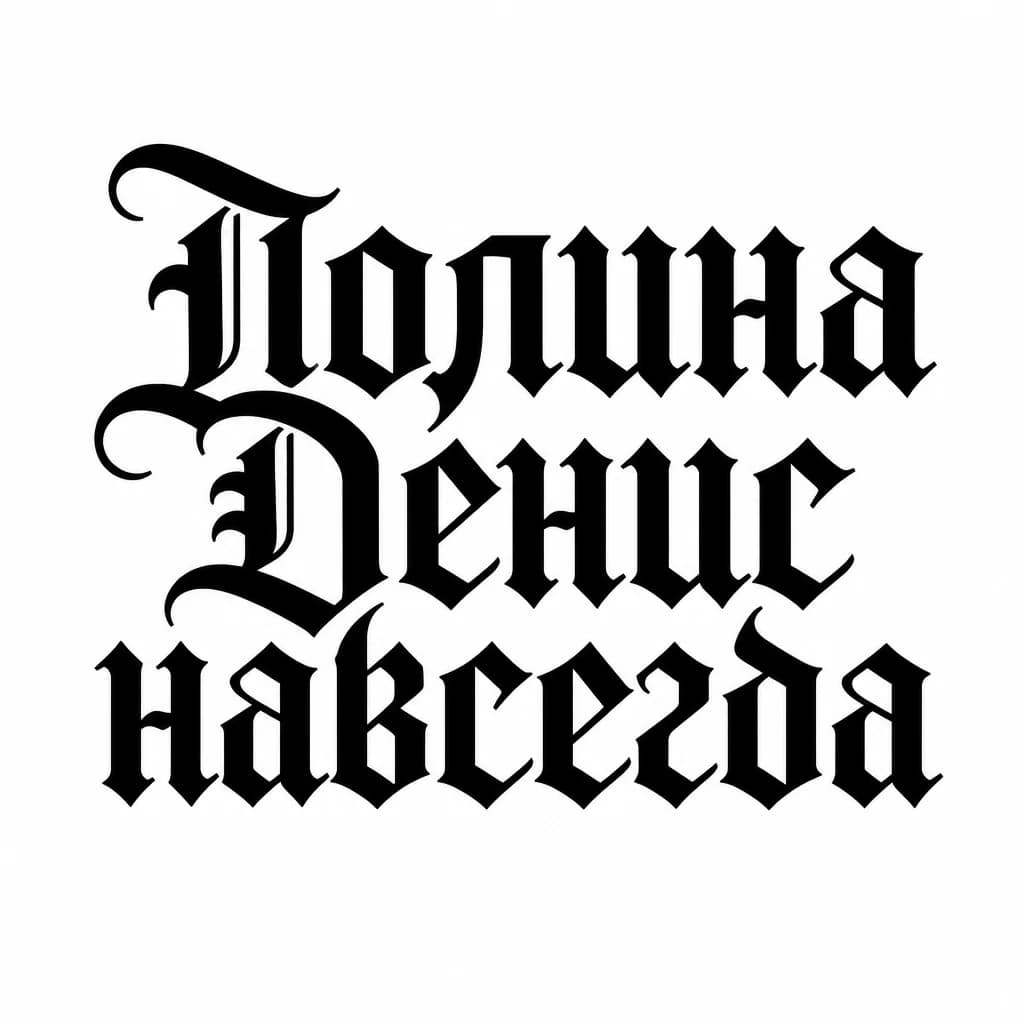 Тату эскиз: Font: Полина Денис навсегда  (old english blackletter)