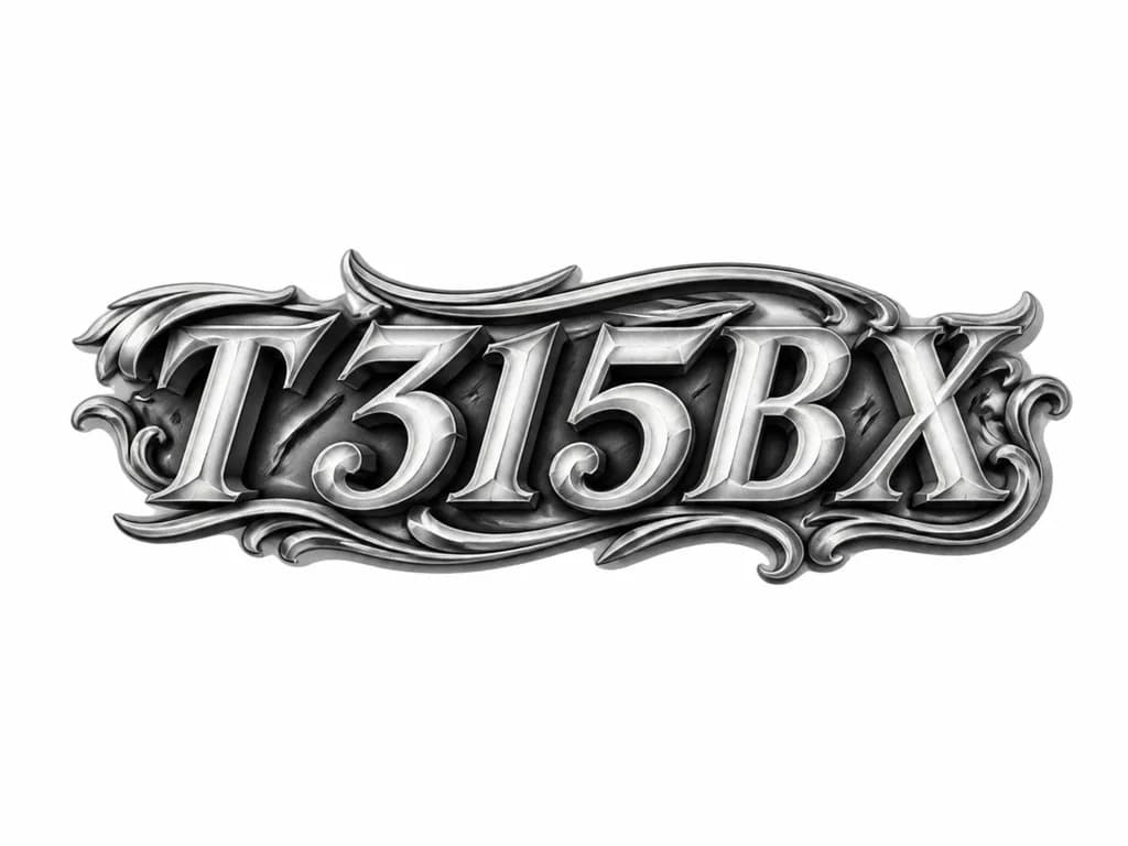 Тату эскиз: "Т315ВХ" Без автомобиля, просто надпись с красивым шрифтом
