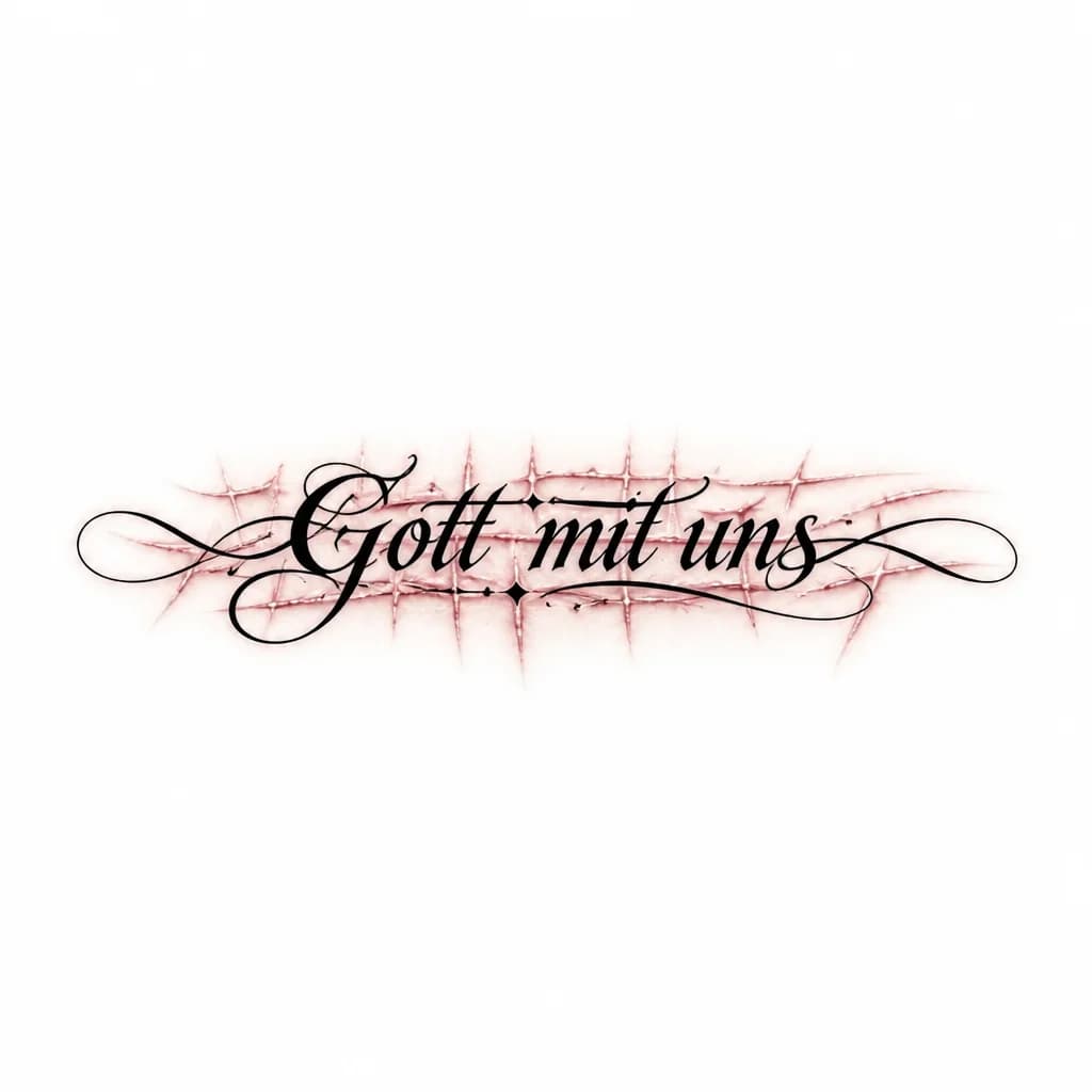 Тату эскиз: надпись Gott mit uns поверх шрамов на запястье буквы черные 