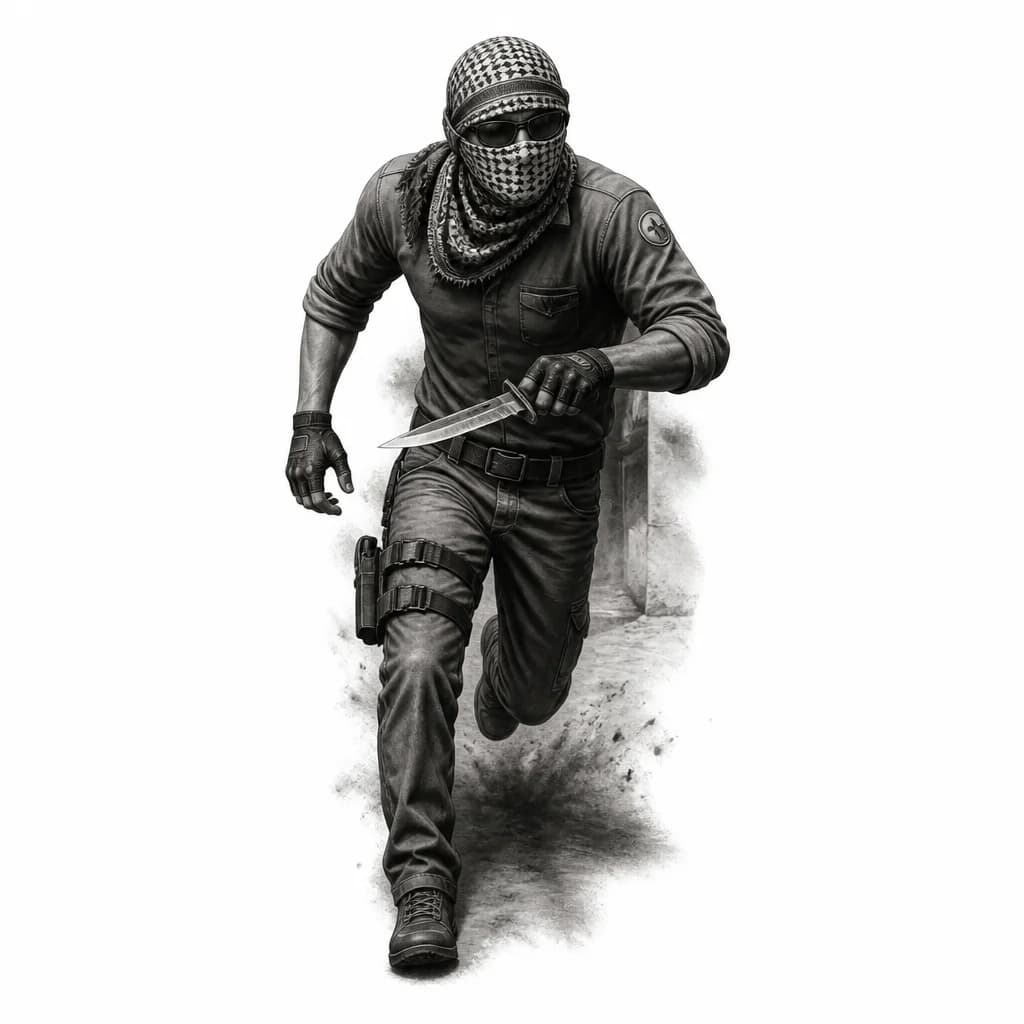 Тату эскиз: Терорист бежит с ножом из игры кс 