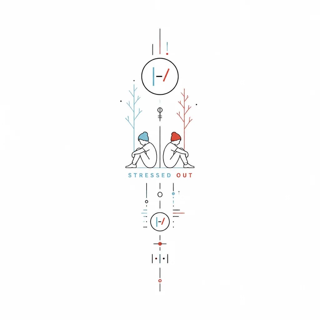 Тату эскиз: Татуировка должна быть связана с песней группы twenty one pilots  песня "Stressed Out"
Нужен минималистический дизайн а татуировка должна пересекаться с песней и её сюжетом
Должны быть фирменные элементы группы 