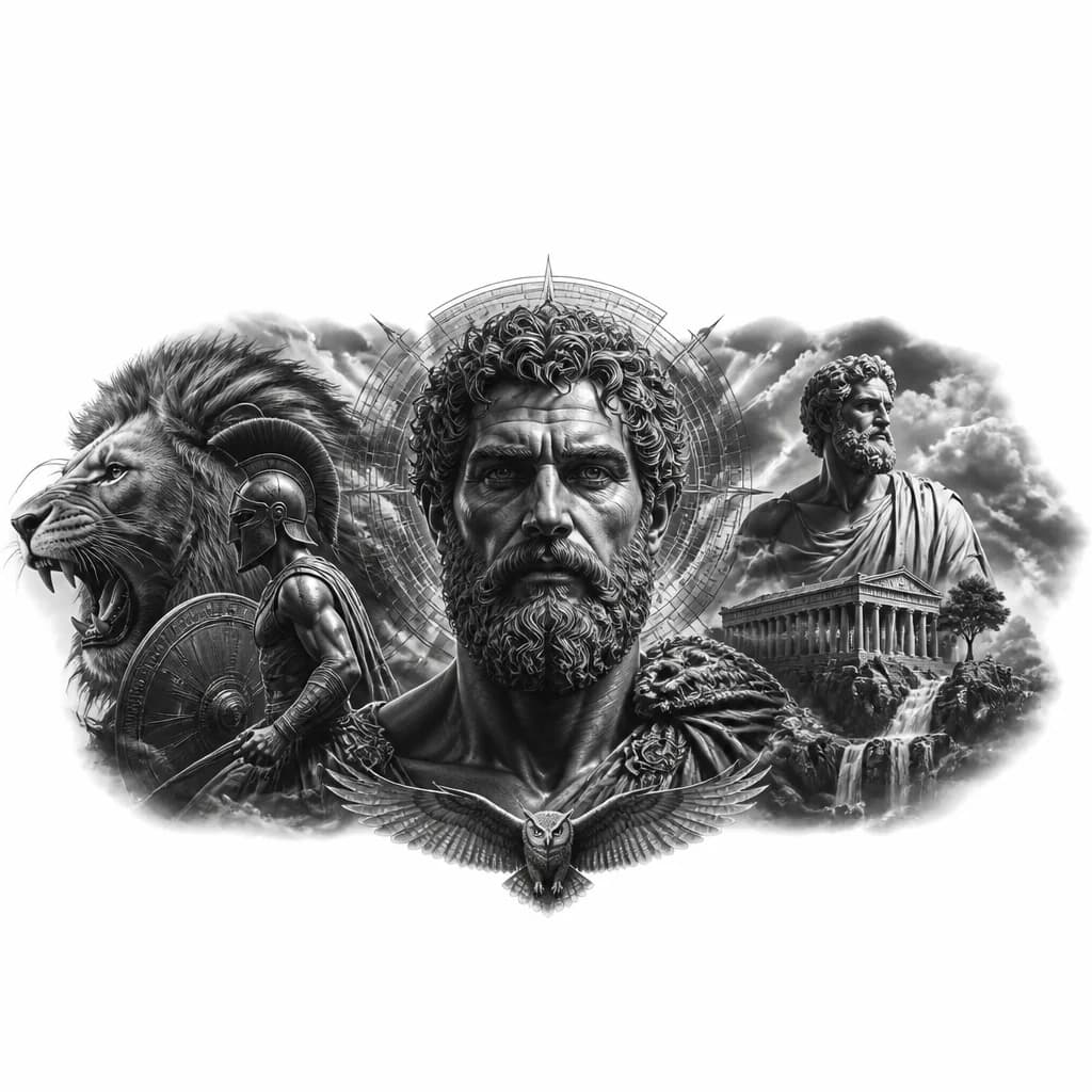 Тату эскиз: Храбрость, стойкость, спокойствие, умиротворение, разум, самосовершенствование, сила, выносливость