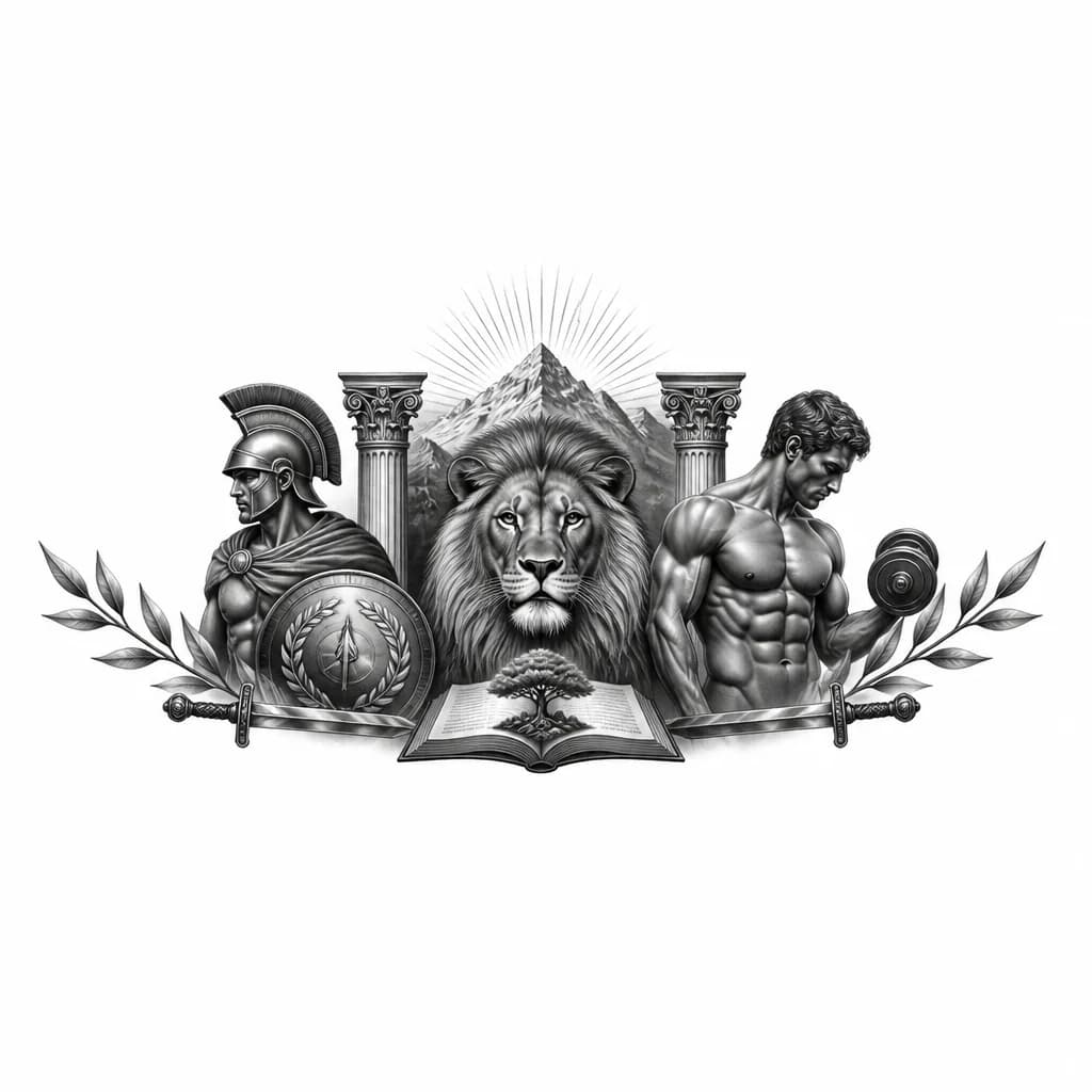 Тату эскиз: Храбрость, разум, самосовершенствование, сила, выносливость, маленькая тату для груди, 