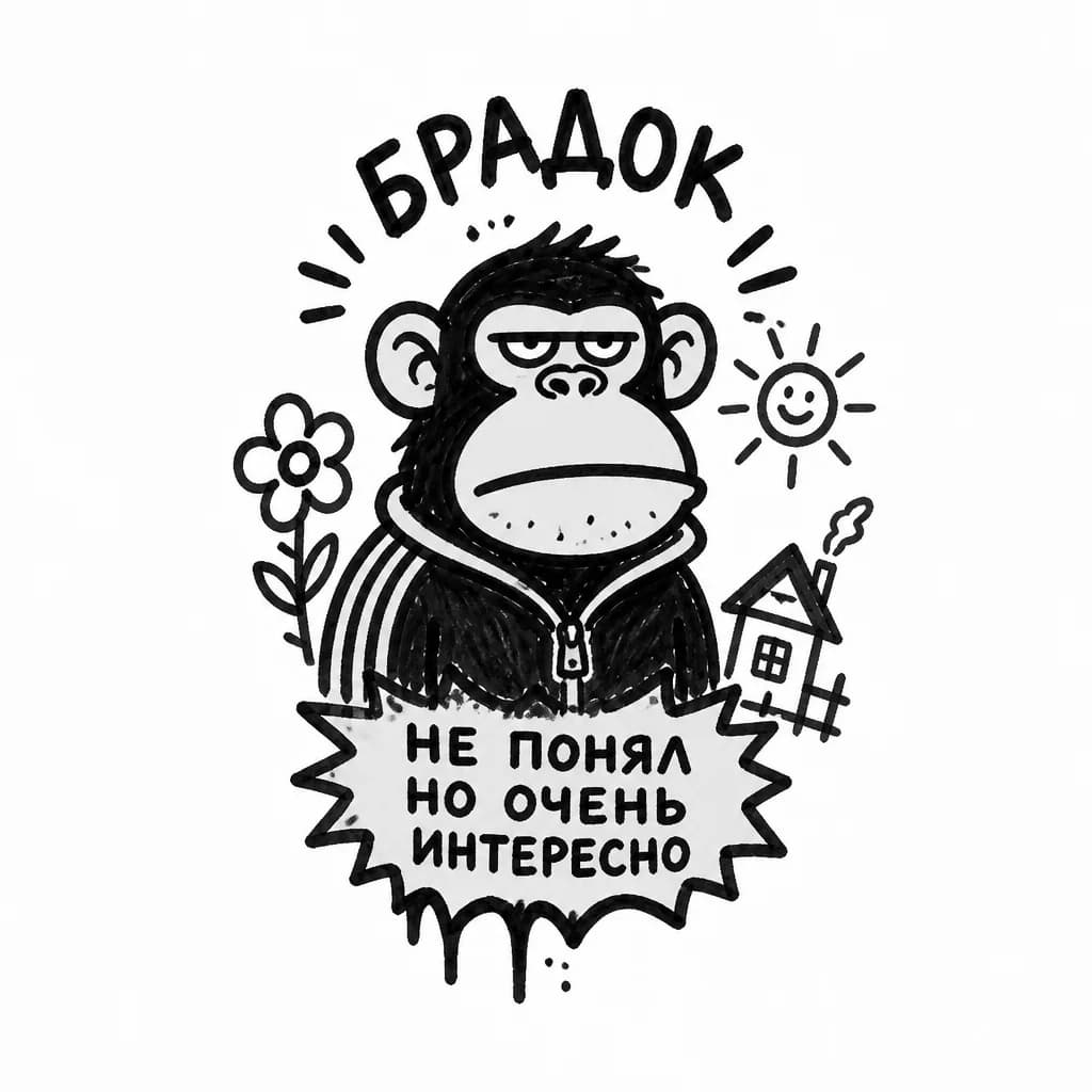 Тату эскиз: Хочу чтобы там была обезьяна из мема "брадок" 