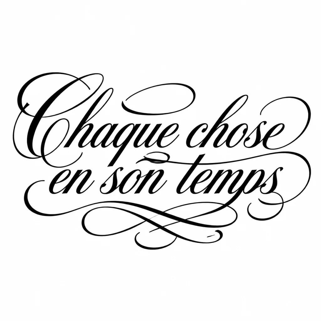 Тату эскиз: Font: Chaque chose en son temps (elegant calligraphy)