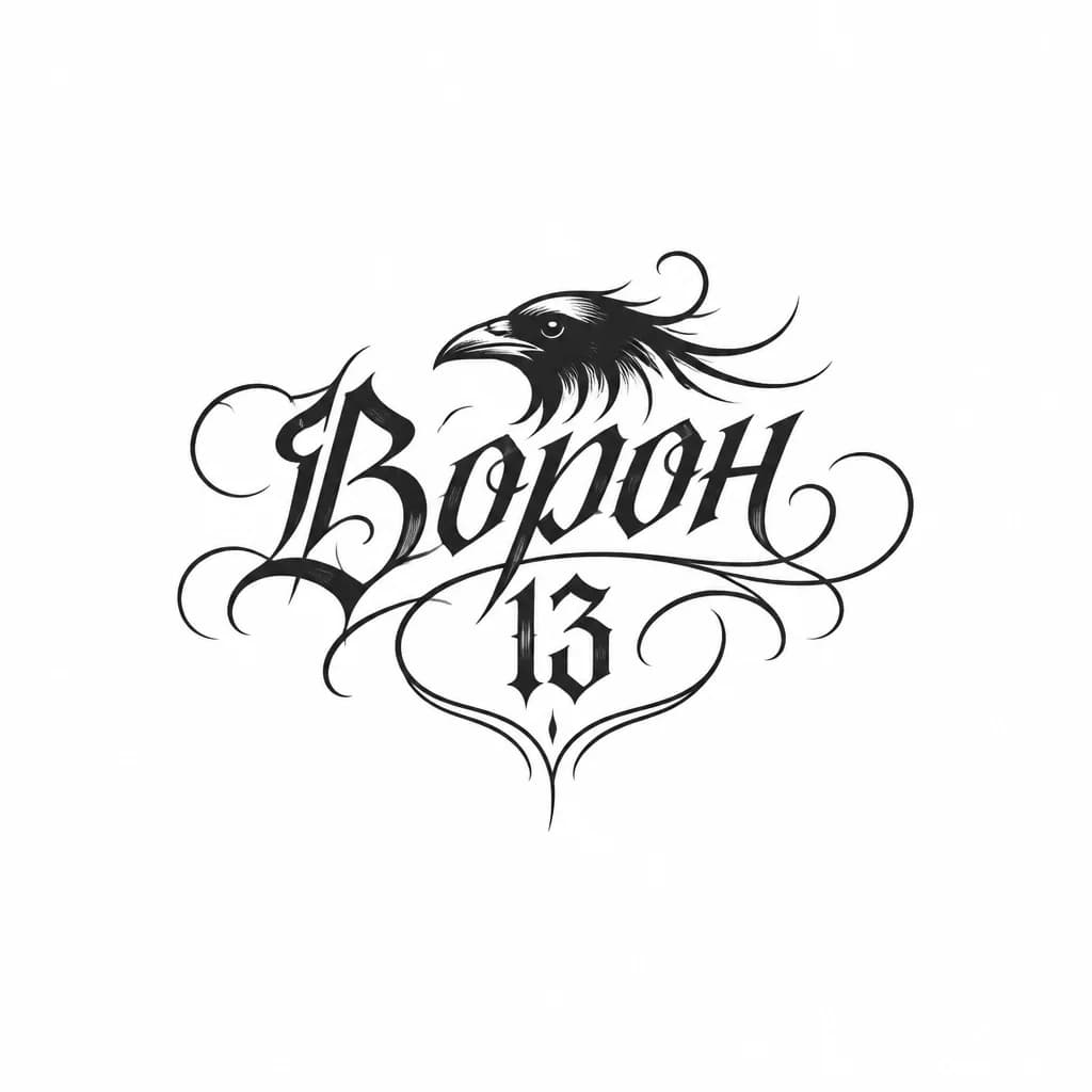 Тату эскиз: Ворон , цифра 13 , 