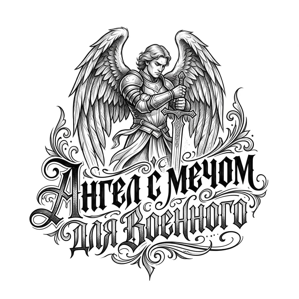 Тату эскиз: Ангел с мечом для военного 