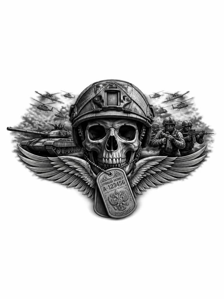 Тату эскиз: Военный жетон с личным номером и красивым оформлением 