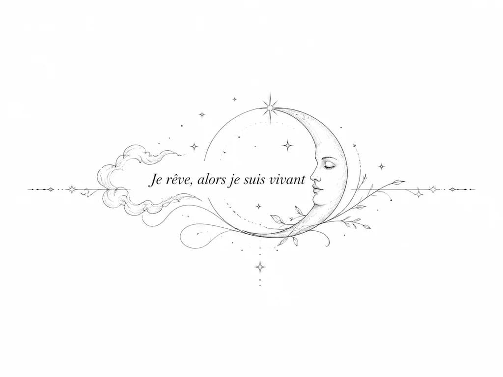 Тату эскиз: Je rêve, alors je suis vivant