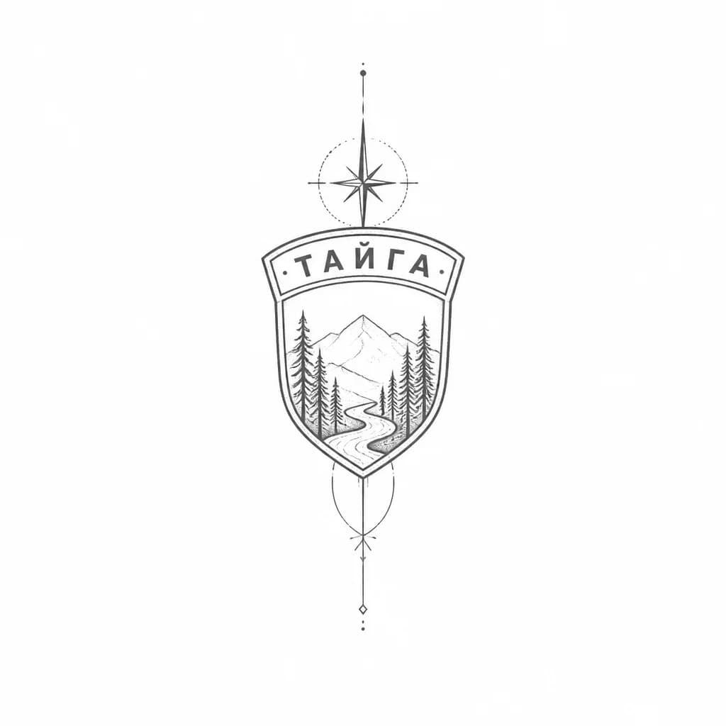 Тату эскиз: Слово тайга на шевроне