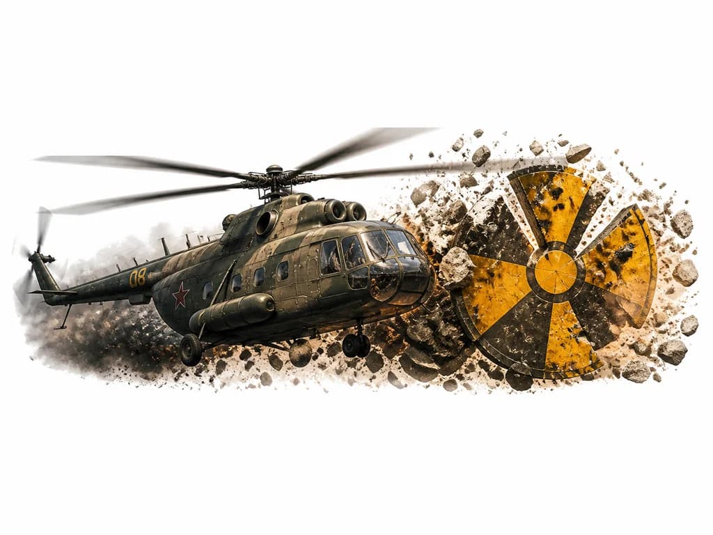 Тату эскиз: Вертолет ми-8 разрущающий знак радиации 