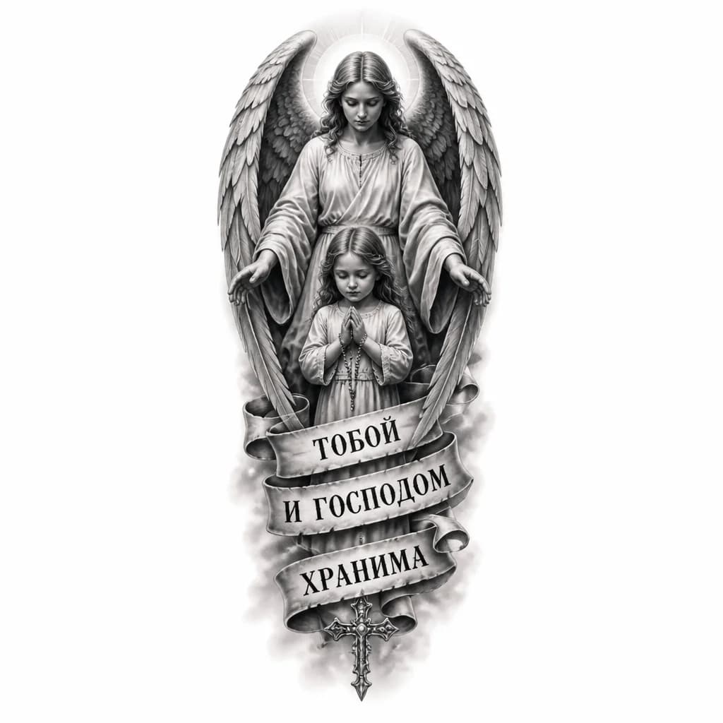 Тату эскиз: Эскизы татуировок с надписью « Тобой и Господом хранима»